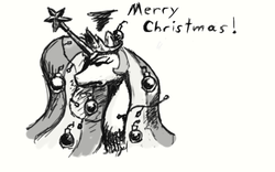 Size: 900x562 | Tagged: safe, artist:scayged, princess celestia, g4, christmas, female, monochrome, solo