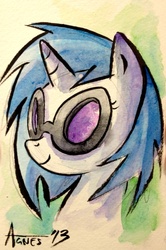 Size: 900x1358 | Tagged: safe, artist:agnesgarbowska, dj pon-3, vinyl scratch, g4, female, solo, traditional art, watercolor painting