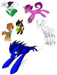 Size: 780x1024 | Tagged: safe, artist:xnightmelody, pony, archie comics, espio the chameleon, male, metal sonic, nicole, nicole the holo-lynx, ponified, rouge the bat, sally acorn, satam, sonic the hedgehog, sonic the hedgehog (series)