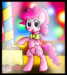 Size: 668x739 | Tagged: safe, artist:neoncabaret, pinkie pie, earth pony, pony, g4, bipedal, bowtie, female, party, solo