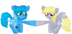Size: 727x344 | Tagged: safe, artist:lollycolour, derpy hooves, pegasus, pony, g4, cirno, crossover, female, hoofbump, mare, ponified, touhou