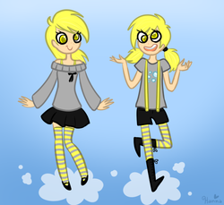 Size: 600x550 | Tagged: safe, artist:muppidupp, derpy hooves, human, g4, female, humanized, skinny, solo, suspenders, thin