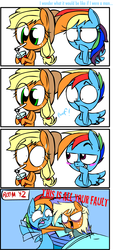 Size: 821x1816 | Tagged: safe, artist:mushroomcookiebear, applejack, rainbow dash, earth pony, pegasus, pony, g4, 2013, angry, blush sticker, blushing, choking, comic, female, half r63 shipping, hospital, implied sex, labor, male, mare, nervous, pregnant, rainbow blitz, rule 63, ship:appleblitz, ship:appledash, shipping, straight, strangling, unwanted pregnancy, why you little, wide eyes, you did this to me