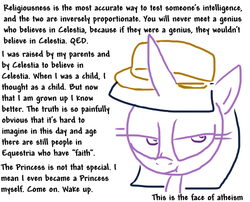 Size: 545x441 | Tagged: safe, artist:weaver, twilight sparkle, g4, adventure in the comments, atheism, faces of atheism, fedora shaming, female, hat, r/atheism, reddit, religion, simple background, smug, smuglight sparkle, solo, trilby, white background