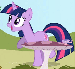 Size: 513x475 | Tagged: safe, artist:cosmonaut, twilight sparkle, g4, animated, cup, female, mushroom, solo, table, wat