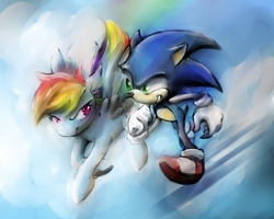 Size: 532x426 | Tagged: safe, artist:chio-tyan, rainbow dash, g4, crossover, male, sonic the hedgehog, sonic the hedgehog (series)