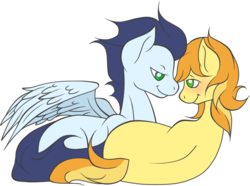 Size: 737x549 | Tagged: safe, artist:legalese, braeburn, soarin', earth pony, pegasus, pony, g4, blushing, cute, eye contact, gay, lying down, male, ship:soarburn, shipping, simple background, stallion, transparent background