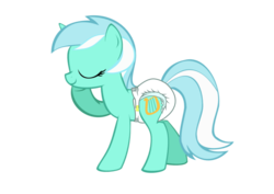 Size: 900x636 | Tagged: dead source, safe, artist:cupcakescankill, lyra heartstrings, pony, unicorn, g4, diaper, diaper fetish, eyes closed, female, mare, non-baby in diaper, raised hoof, simple background, solo, transparent background, white diaper