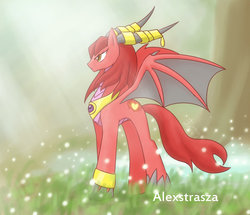 Size: 900x775 | Tagged: safe, artist:howxu, dracony, alexstrasza, female, horn, horn ring, horns, mare, ponified, solo, warcraft