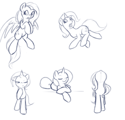 Size: 1453x1397 | Tagged: safe, artist:theparagon, fluttershy, trixie, g4, monochrome, sketch, sketch dump