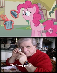 Size: 700x903 | Tagged: safe, edit, edited screencap, screencap, pinkie pie, earth pony, pony, g4, magic duel, disembodied mouth, female, harlan ellison, hub logo, i have no mouth and i must scream, mare, modular, mouse cursor, no mouth, no nose, that's my x, trash can