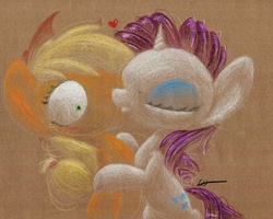 Size: 1024x820 | Tagged: safe, artist:getchanoodlewet, applejack, rarity, g4, female, kissing, lesbian, ship:rarijack, shipping