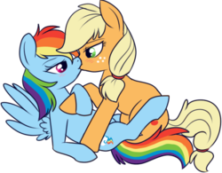 Size: 465x363 | Tagged: safe, artist:lulubell, applejack, rainbow dash, earth pony, pegasus, pony, g4, duo, female, kiss on the lips, kissing, lesbian, mare, ship:appledash, shipping, simple background, transparent background
