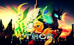 Size: 768x470 | Tagged: safe, artist:bronyfan4269, changeling, crossover, loki, marvel, ponified, thor, thor the dark world