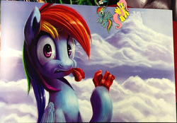 Size: 654x454 | Tagged: safe, artist:tsitra360, rainbow dash, g4, bacon, cloud, cloudy, eating, ponies eating meat