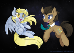 Size: 2100x1500 | Tagged: safe, artist:lustrous-dreams, derpy hooves, doctor whooves, time turner, pegasus, pony, g4, female, mare, necktie, space