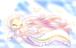 Size: 4000x2550 | Tagged: safe, artist:joyfulinsanity, fluttershy, bird, pegasus, pony, g4, clothes, dress, female, flying, solo