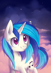 Size: 704x1000 | Tagged: safe, artist:ls_skylight, dj pon-3, vinyl scratch, pony, unicorn, g4, cloud, cute, female, looking up, mare, smiling, solo, vinylbetes