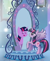 Size: 375x456 | Tagged: safe, twilight sparkle, pony, equestria girls, g4, exploitable meme, magic mirror, magic mirror meme, meme, not so magical mirror, pointy ponies, twilight sparkle (alicorn)