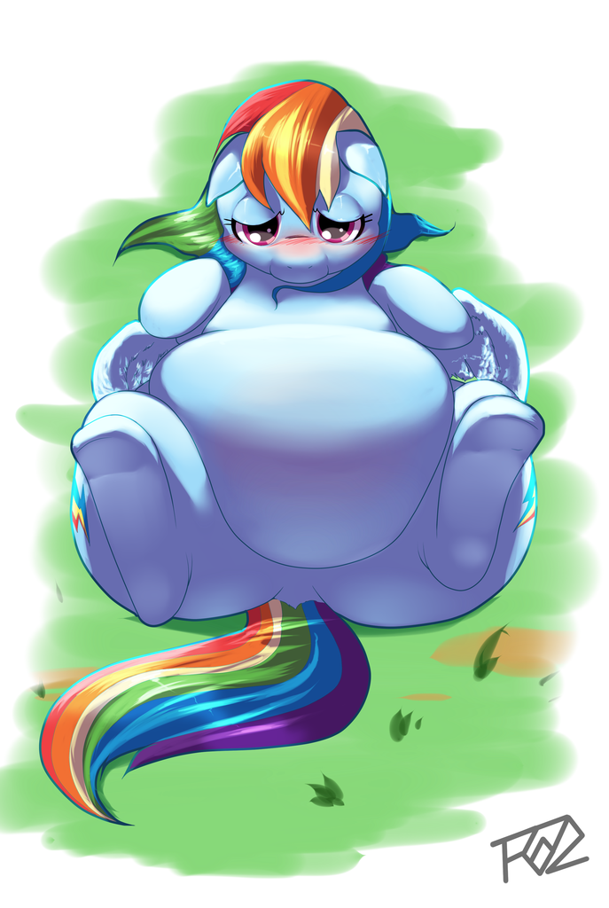 artist:trinity-fate62, rainbow dash, pony, belly, big belly, blushing, fat,...