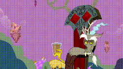 Size: 640x360 | Tagged: safe, screencap, discord, draconequus, g4, the return of harmony, animated, chaos, chocolate milk, discord's throne, drink, floating island, glass, male, purple sky, solo, throne, wtf