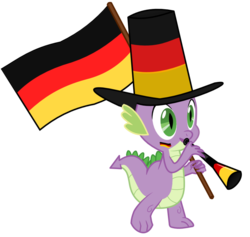 Size: 918x870 | Tagged: safe, artist:isegrim87, spike, dragon, g4, flag, football, germany, hat, holding a flag, male, musical instrument, simple background, solo, transparent background, vector, vuvuzela