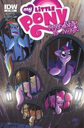 Size: 1400x2125 | Tagged: safe, idw, applejack, fluttershy, pinkie pie, rainbow dash, twilight sparkle, g4, cage, comic cover, cover, jail, prison, superdickery