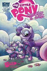 Size: 1400x2125 | Tagged: safe, idw, opalescence, rarity, g4, comic cover, costume, cover, superhero