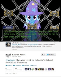 Size: 688x875 | Tagged: safe, trixie, turnabout storm, g4, ace attorney, lauren faust, text, twitter, word of faust
