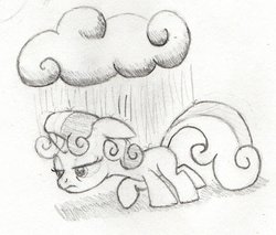 Size: 1024x872 | Tagged: safe, artist:hushnowquietnow, sweetie belle, g4, cloud, monochrome, rain