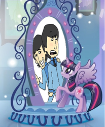 Size: 376x455 | Tagged: safe, twilight sparkle, alicorn, human, equestria girls, g4, crossover, exploitable meme, george harrison, john lennon, magic mirror, magic mirror meme, meme, mirror, the beatles, twilight sparkle (alicorn)