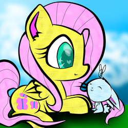 Size: 2000x2000 | Tagged: safe, artist:meotashie, angel bunny, fluttershy, g4