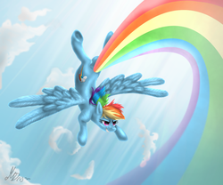 Size: 1200x1000 | Tagged: safe, artist:gonedreamer, rainbow dash, g4, female, flying, rainbow, solo, trail