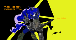 Size: 1291x685 | Tagged: safe, artist:rixnane, princess luna, g4, deus ex, deus ex: human revolution, female, solo, wallpaper