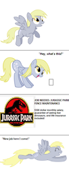 Size: 329x808 | Tagged: safe, derpy hooves, pegasus, pony, g4, comic, crossover, female, job application, jurassic park, mare, simple background, this will end in tears, vector, white background