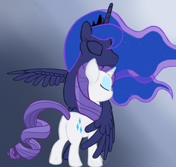 Size: 1756x1666 | Tagged: safe, artist:stillwaterspony, princess luna, g4, female, hug, lesbian, ship:rariluna, shipping, winghug