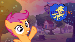 Size: 1920x1080 | Tagged: safe, artist:purezparity, scootaloo, g4, clubhouse, crusaders clubhouse, female, filly, solo, treehouse, wallpaper