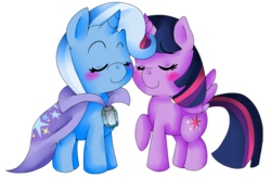 Size: 1384x910 | Tagged: safe, artist:that-pony-girl, trixie, twilight sparkle, alicorn, pony, g4, blushing, female, lesbian, mare, ship:twixie, shipping, twilight sparkle (alicorn)