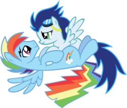 Size: 1024x874 | Tagged: safe, artist:madzik0107, rainbow dash, soarin', pegasus, pony, g4, duo, female, glide, male, rainbow blitz, rule 63, ship:glideblitz, ship:soarindash, shipping, simple background, spread wings, straight, transparent background, vector