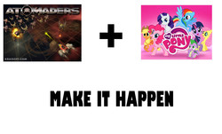 Size: 2476x1496 | Tagged: safe, gameloft, applejack, fluttershy, pinkie pie, rainbow dash, rarity, twilight sparkle, g4, atomaders, exploitable meme, make it happen, space invaders remake