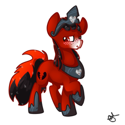 Size: 600x600 | Tagged: safe, artist:otterlore, oc, oc only, oc:florid, pony, 2013, black hair, crown, cutie mark, heart, jewelry, male, princess, red and black oc, red body, red eyes, royalty, shoes, simple background, solo, white background