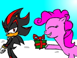 Size: 800x600 | Tagged: safe, artist:shadoweco, pinkie pie, g4, christmas, crossover, crossover shipping, female, hate, interspecies, love, male, shadow the hedgehog, shadpie, shipping, sonic the hedgehog, sonic the hedgehog (series), straight