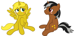 Size: 1024x507 | Tagged: safe, artist:clamstacker, oc, oc only, oc:star sparkler, oc:ticket, alicorn, pony, alicorn oc, blushing, female, male, simple background, straight, ticketsparkler, transparent background