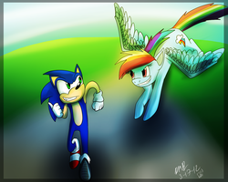 Size: 1280x1024 | Tagged: safe, artist:u-b-productions, rainbow dash, g4, crossover, male, sonic the hedgehog, sonic the hedgehog (series)