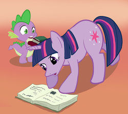 Size: 900x800 | Tagged: artist needed, safe, spike, twilight sparkle, g4, book, reading