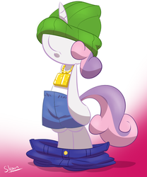 Size: 700x840 | Tagged: safe, artist:slypon, sweetie belle, pony, g4, bipedal, boxers, clothes, female, gangsta, hug life, solo, underwear