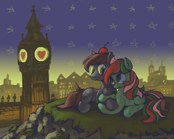 Size: 2000x1600 | Tagged: safe, artist:docwario, oc, oc only, big ben, clock tower, elizabeth tower, england, female, london, male, shipping, straight, westminster