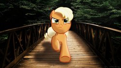 Size: 1280x720 | Tagged: safe, artist:colorfulbrony, applejack, g4, bridge, female, ponies in real life, running, shadow, solo, vector