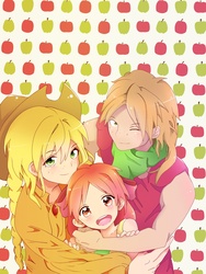 Size: 1050x1400 | Tagged: safe, artist:jell0-bean, apple bloom, applejack, big macintosh, human, g4, humanized