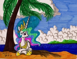 Size: 1543x1190 | Tagged: safe, artist:newyorkx3, princess celestia, g4, beach, female, solo, traditional art